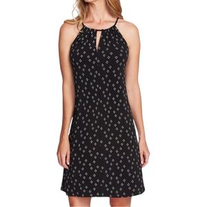 NWT VINCE CAMUTO Black Pattern Sleeveless Keyhole Front & Back Dress Size Medium